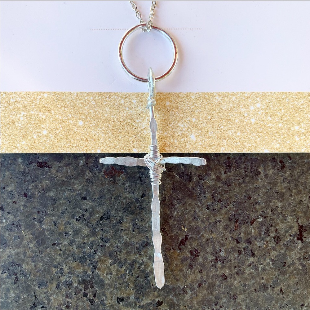 Bonnie Angela Small Hammered Cross Necklace Silver - Picture 2 of 4